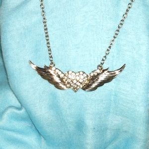 Heart with wings silvertone with rhinestones